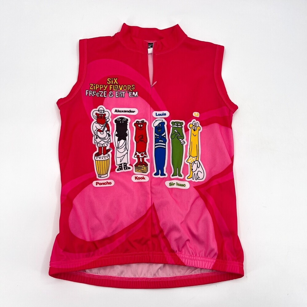 Otter Pops Canari SHirt Womens Small Pink 1/2 Zip Sleeveless Mock Jersey Mesh
